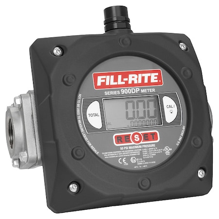 Fill-Rite Flowmeter, 50 PSI, 40 GPM, 1-1/2in., Digital 900CDPX1.5