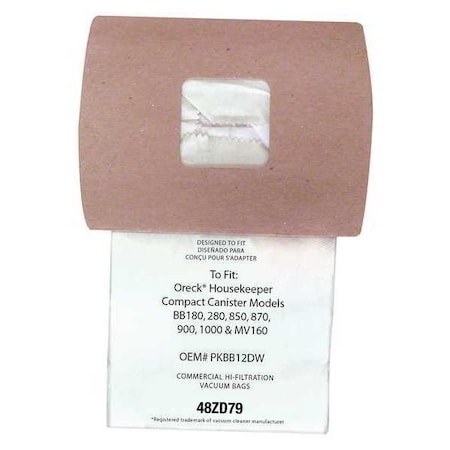 Tough Guy Vacuum Bag, 2-ply, Paper Bag, 12 PK 48ZD79