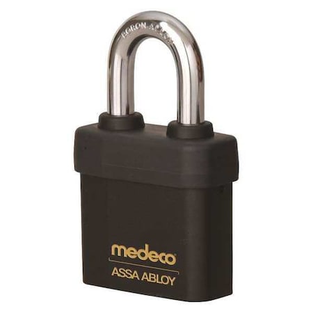 Medeco Padlock,  Keyed Different,  Partially Hidden Shackle,  Square Brass Body,  Boron Shackle,  7/16 in W 5471500-T-26-DL-P