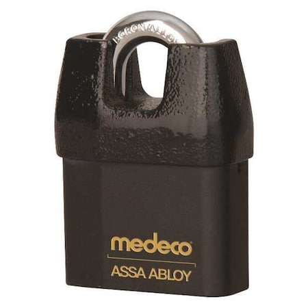 Medeco Padlock, Keyed Different, Partially Hidden Shackle, Square Brass Body, Boron Shackle, 7/16 in W 54725R0-T-26-DL-S
