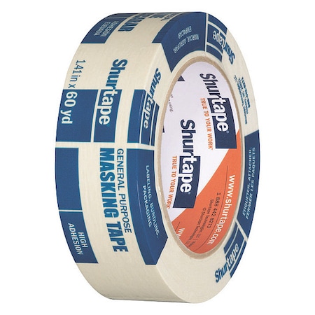 Shurtape Masking Tape, 36 mm W x 55 m L, 4.6 mil Thick, Tan, Rubber Adhesive 104467