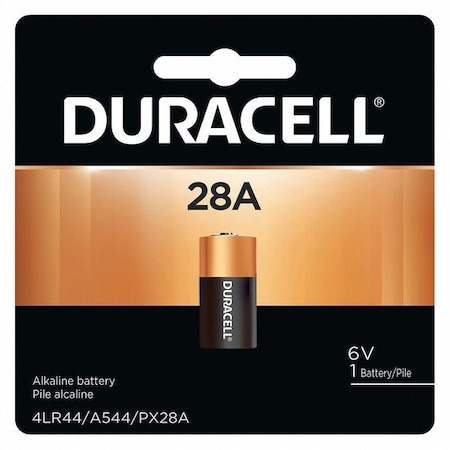 DURACELL Battery, Size 28A, Alkaline, 6V PX28A