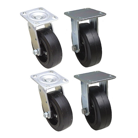 Zoro Select NSF-Listed Plate Caster, 2200 lb. Ld Rating, Roller, PK4 P21-RY060R-14-SET