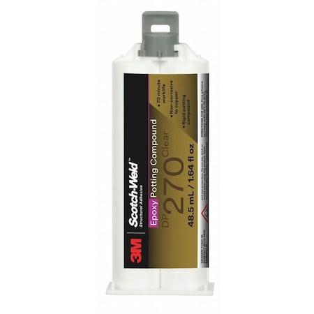 3M Epoxy Adhesive, DP270 Series, Gray, Dual-Cartridge, 1:01 Mix Ratio, 3 hr Functional Cure 270