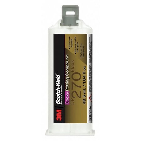 3M Epoxy Adhesive, DP270 Series, Black, Dual-Cartridge, 1:01 Mix Ratio, 1 hr Functional Cure 270