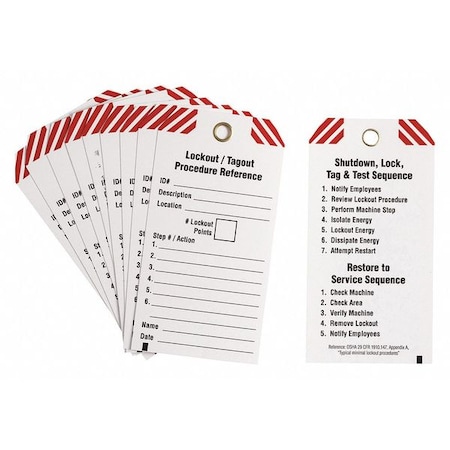 Brady Lockout Tag, Lockout/Tagout Procedure Reference, Polyester, 3 in Width, 5 3/4 in Height, , 10 PK 148863