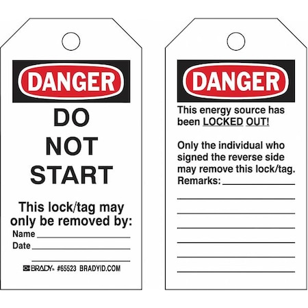 Brady Lockout Tag, Danger, Vinyl, 3 in Width, 5 3/4 in Height, Write On Surface: Yes 133498
