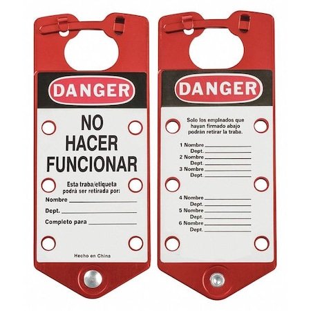 Brady Lockout Hasp, Red, Aluminum, 6 Max. No. of Padlocks, 5/16 in Max. Shackle Dia. 39481