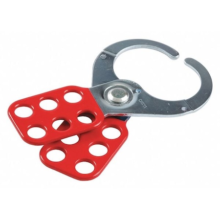 Brady Lockout Hasp, Red, Steel, 6 Max. No. of Padlocks, 1/2 in Max. Shackle Dia., 1 1/2 in Jaw Clearance 133162