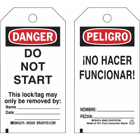 Brady Lockout Tag, Danger/Peligro, Paper, 3 in Width, 5 3/4 in Height, Write On Surface: Yes 133544
