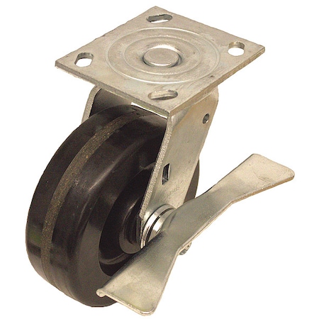 Zoro Select NSF-Listed Plate Caster, 1250 lb. Ld Rating, Roller P21S-PH080R-14-CB
