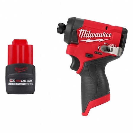Milwaukee Tool M12 FUEL 1/4" Hex Impact Driver + M12 HIGH OUTPUT CP2.5 Battery Pack 48-11-2425, 3453-20