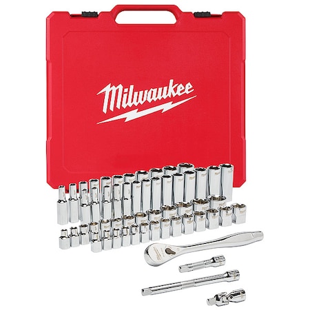 Milwaukee 3/8 in. Drive SAE/Metric Ratchet and Socket Mechanics Tool Set (56-Piece)