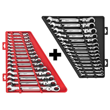 Milwaukee Tool Flex Head Ratcheting Combination Wrench Sets - 15pc Metric, 15pc SAE 48-22-9513,48-22-9413