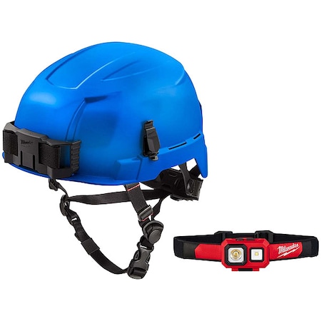 Milwaukee Tool Safety Helmet and Headlamp, Polycarbonate, Swinging Ratchet, Blue 48-73-1305, 2104