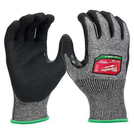 Milwaukee Tool Cut Protection Dipped Gloves, Cut Level A6 , Dipped , Nitrile , Rough , 2XL 1 PR 48-73-7004
