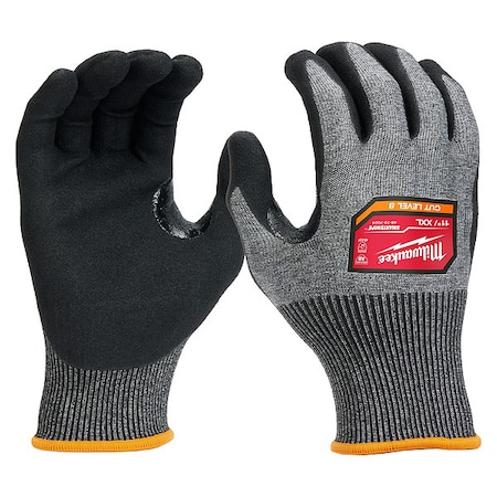 Milwaukee Tool Cut Protection Dipped Gloves, Cut Level A8 , Dipped , Nitrile , Rough , 2XL 1 PR 48-73-7024