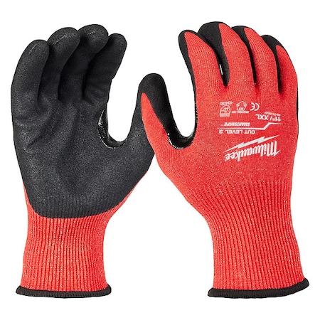 Milwaukee Tool Work Gloves, Cut Level A3 , Dipped , Nitrile , Sandy , 2XL 1 PR 48-73-8634