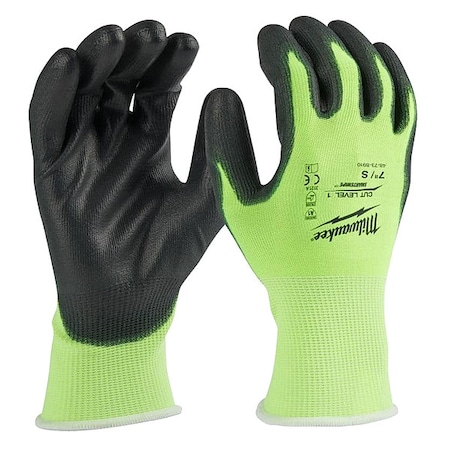 Milwaukee Tool High Visibility Cut Level 1 Polyurethane Dipped Gloves - Medium, Polyurethane, Smooth, Palm, Lime 48-73-8911