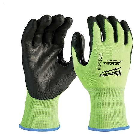 Milwaukee Tool High Visibility Cut Level 2 Polyurethane Dipped Gloves - XXL, PR 48-73-8924
