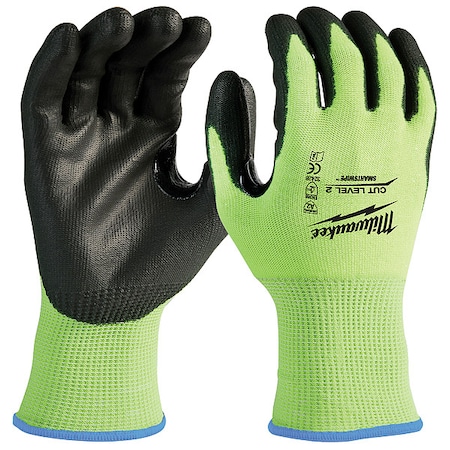 Milwaukee Tool High Visibility Cut Level 2 Polyurethane Dipped Gloves - M, PR 48-73-8921