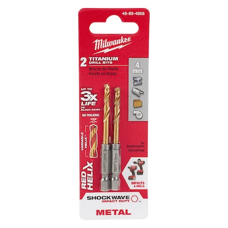 Milwaukee Tool 4mm Titanium Shockwave Red Helix Bit 48-89-4808