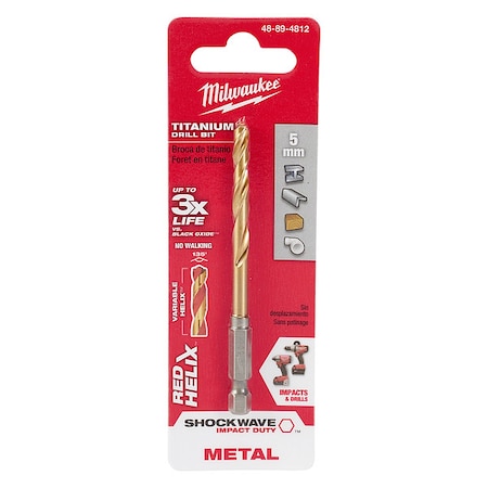 Milwaukee Tool 5mm Titanium Shockwave Red Helix Bit 48-89-4812