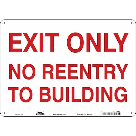 Condor Exit Sign, Plastic, 14" W, 10" H, Exit Only No Reentry To Building, White 480G99