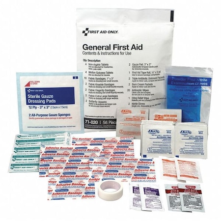 Zoro Select First Aid Kit and Housing, Plastic Not Applicable, 58 Components, 1 People Served 71-020