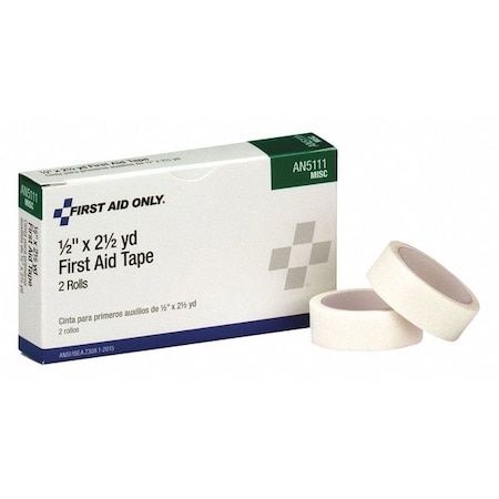 Zoro Select First Aid Tape, White, 1/2" Wx2-1/2 yd. L, PK2 AN51111