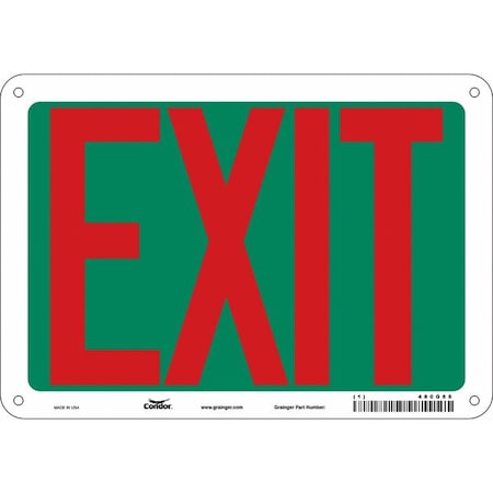 Condor Exit Sign, Aluminum, 10" W, 7" H, Exit, Green 480G68