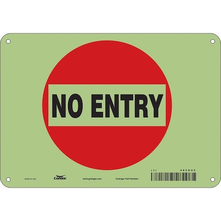 Condor Safety Sign, Glow Vinyl, 10 in W, 7 in H, NO ENTRY, Red, White 480H05