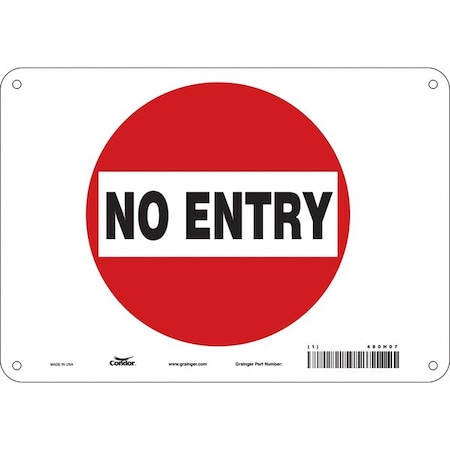 Condor Safety Sign, Polyethylene, 10 in W, 7 in H, NO ENTRY, Red, White 480H07