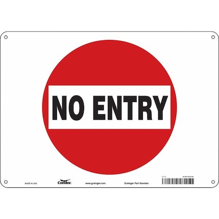 Condor Safety Sign, Polyethylene, 14 in W, 10 in H, NO ENTRY, Red, White 480H08