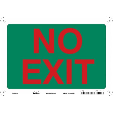 Condor Exit Sign, Plastic, 10" W, 7" H, No Exit, Green 480H19