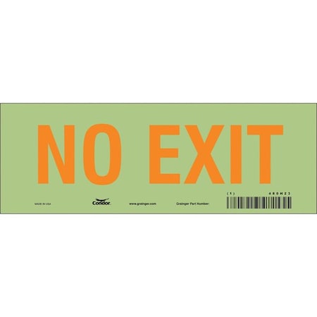 Condor Exit Sign, Vinyl, 10" W, 3-1/2" H, No Exit, White 480H23