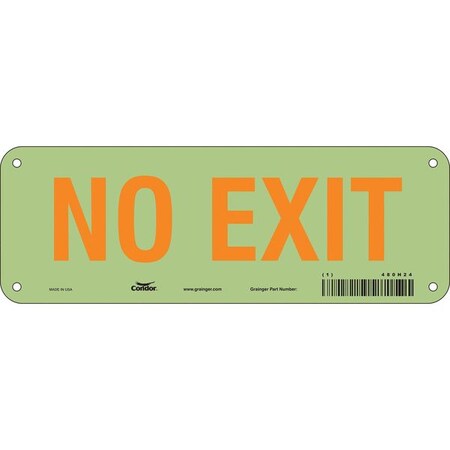 Condor Exit Sign, Plastic, 10" W, 3-1/2" H, No Exit, White 480H24