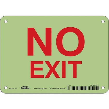 Condor Exit Sign, Plastic, 7" W, 5" H, No Exit, White 480H31