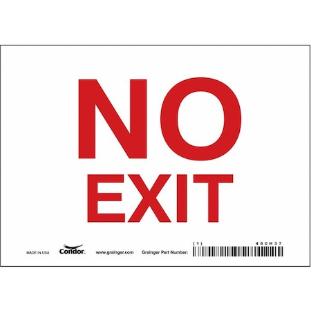 Condor Exit Sign, Vinyl, 7" W, 5" H, No Exit, White 480H37