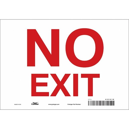 Condor Exit Sign, Vinyl, 10" W, 7" H, No Exit, White 480H38