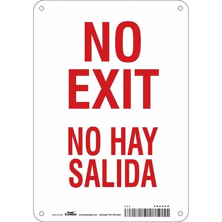 Condor Exit Sign, Plastic, 7" W, 10" H, No Exit/No Hay Salida, White 480H48