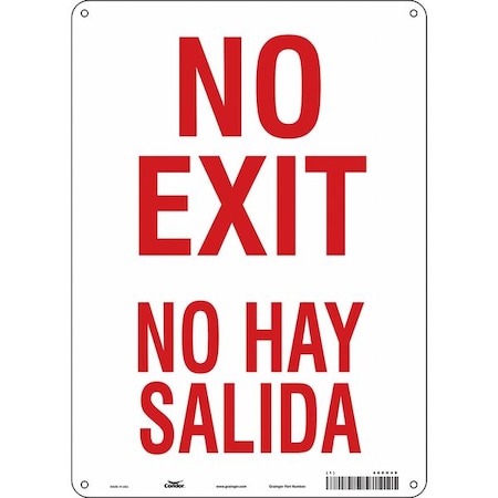 Condor Exit Sign, Plastic, 10" W, 14" H, No Exit/No Hay Salida, White 480H49