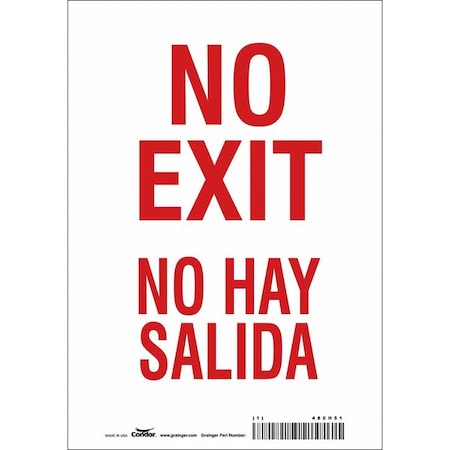 Condor Exit Sign, Vinyl, 7" W, 10" H, No Exit/No Hay Salida, White 480H51