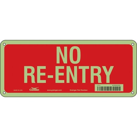 Condor Safety Sign, Aluminum, 12 in W, 5 in H, NO RE-ENTRY, White 480H56