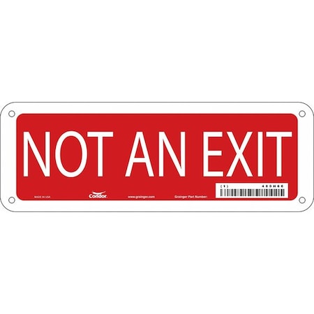 Condor Exit Sign, Plastic, 10" W, 3-1/2" H, Not An Exit, Red, White 480H66