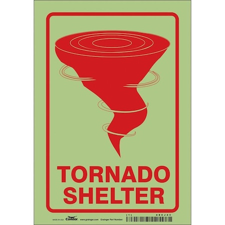 Condor TORNADO SHELTER, 7 in W x 10 in H, Horizontal Rectangle, Glow Vinyl, 480J40 480J40