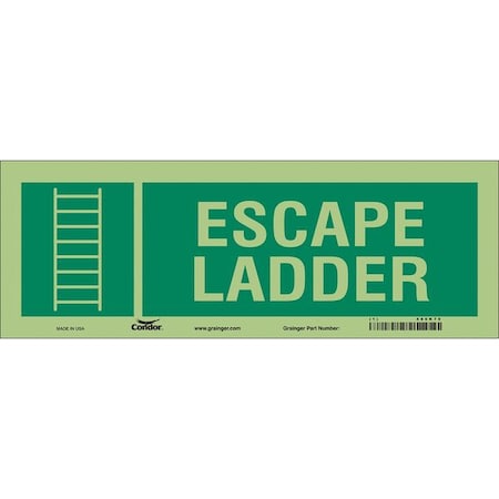 Condor Exit Sign, Vinyl, 14" W, 5" H, Escape Ladder, Green, White 480K75