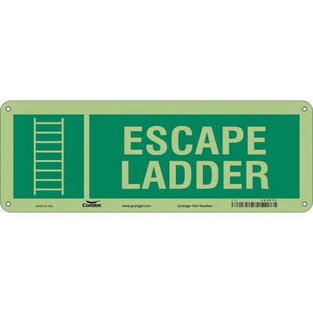 Condor Exit Sign, Plastic, 14" W, 5" H, Escape Ladder, Green, White 480K76