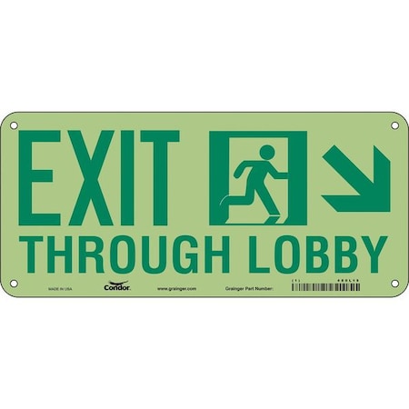 Condor Exit Sign, Aluminum, 22" W, 10" H, EXIT THROUGH LOBBY, White 480L19