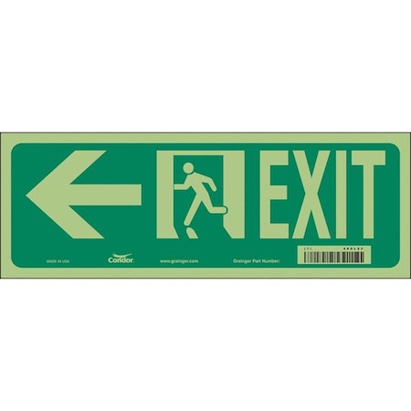 Condor Exit Sign, Vinyl, 14" W, 5" H, EXIT, Green, White 480L23